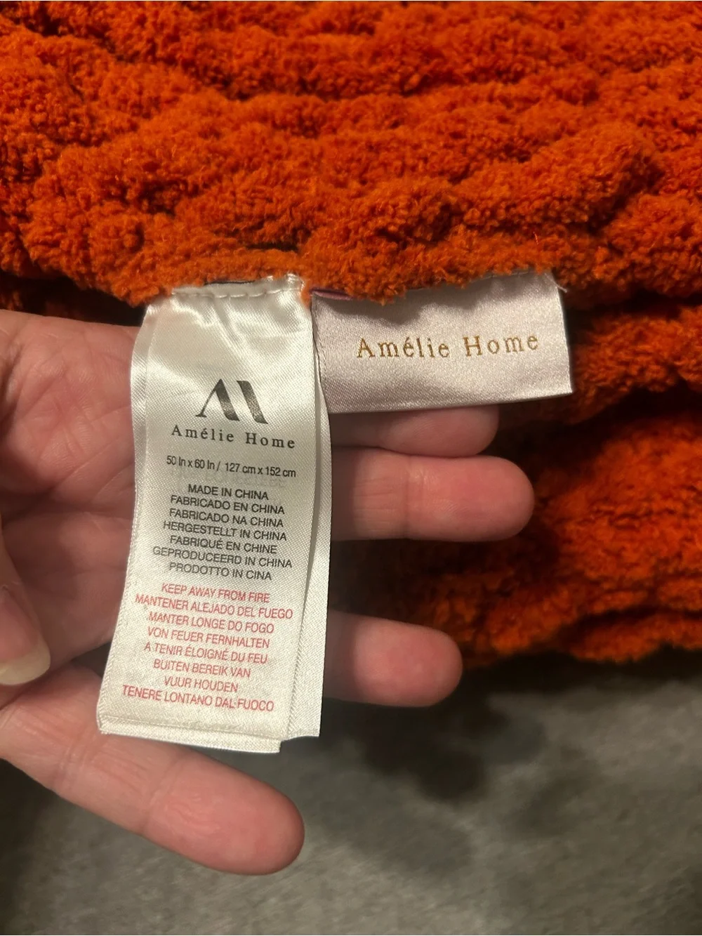 Chunky Knit Chenille Crochet Throw Blanket - Rust Orange